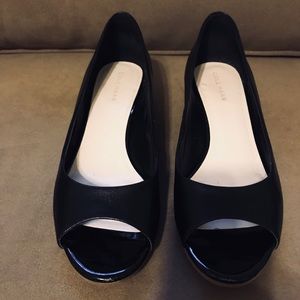 Cole Haan size 6 black peep toe wedge